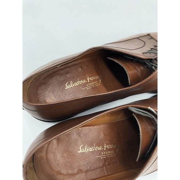 SALVATORE FERRAGAMO Men leather Brown oxford Derby Shoes Perforated Sz 13 D main image 9